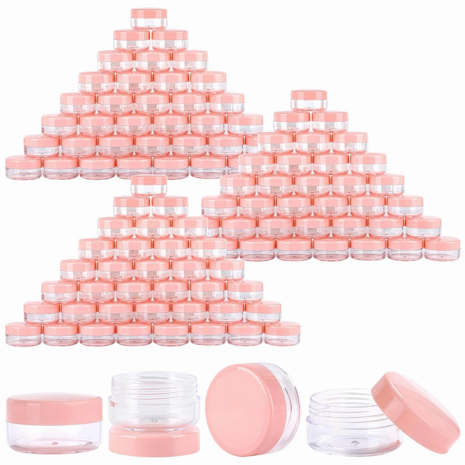 100 Count Sample Containers with Lids, 10 Gram Small Plastic Makeup Jars Lip Scrub Cosmetic Container - Pink