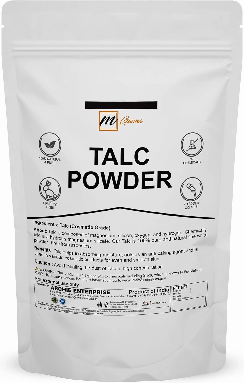 100% Natural Talc Powder for Facial Make-up, Cosmetic Formulations, and Other Industrial Application 2 LBS / 908 GMS