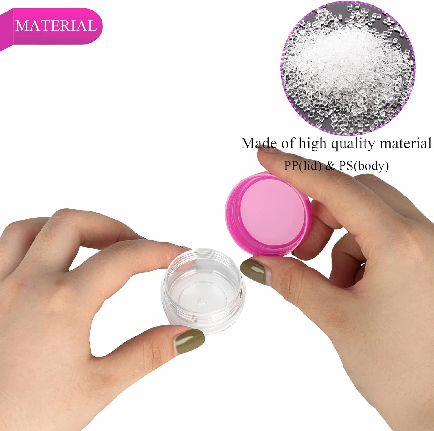 100PCS 10 Gram Sample Containers, 10ml Empty Jars with Lids, Small Cosmetic Containers, Mini Sample Jars with 8PCS Mini Spatulas for Make Up, Oils, Lotion, Powder, Paint, Jewelry, Lip Balms(Pink Lid)
