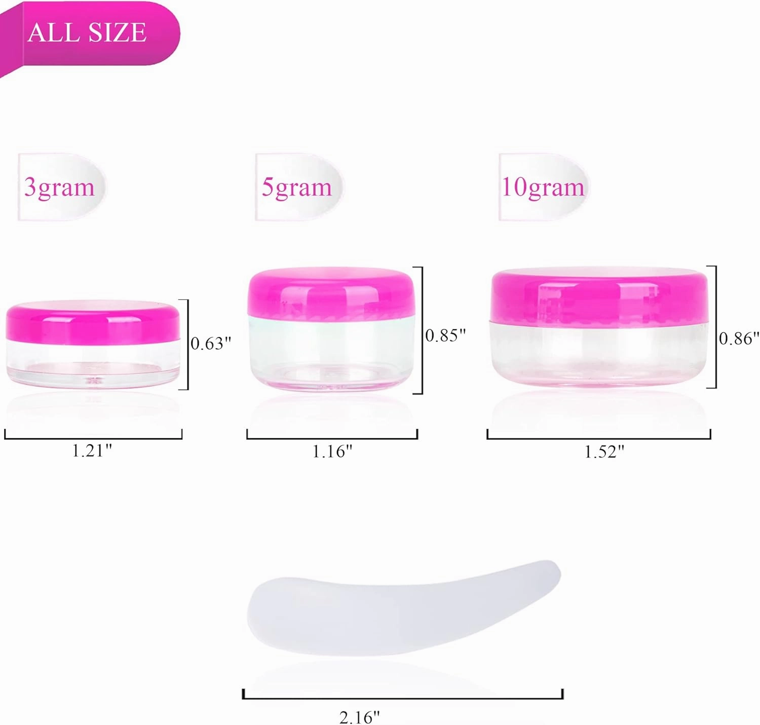 100PCS 10 Gram Sample Containers, 10ml Empty Jars with Lids, Small Cosmetic Containers, Mini Sample Jars with 8PCS Mini Spatulas for Make Up, Oils, Lotion, Powder, Paint, Jewelry, Lip Balms(Pink Lid)