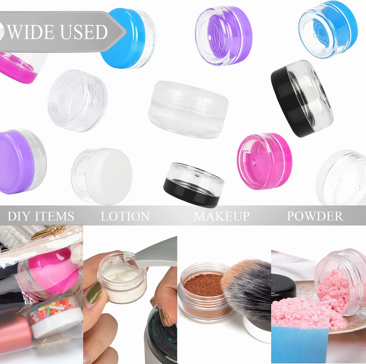 100PCS 10 Gram Sample Containers, 10ml Empty Jars with Lids, Small Cosmetic Containers, Mini Sample Jars with 8PCS Mini Spatulas for Make Up, Oils, Lotion, Powder, Paint, Jewelry, Lip Balms(Pink Lid)