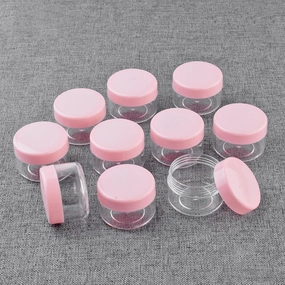 10 Pcs 10g Plastic Empty Cosmetic Container, Round Clear Pot Jars Portable Refillable Empty Containers for Makeup Eye Shadows Lotions Lip Balms Toners Creams Ointments,Pink