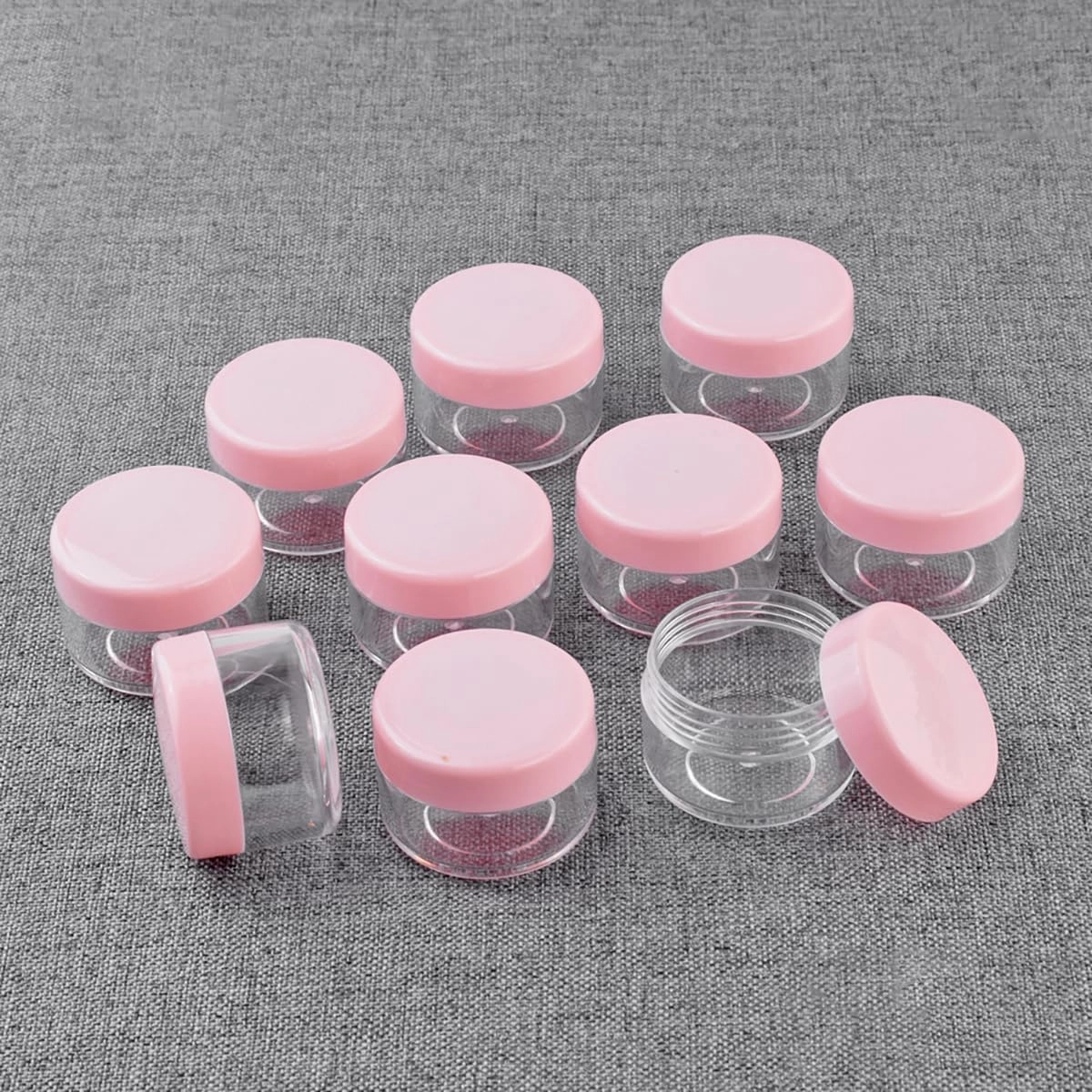 10 Pcs 10g Plastic Empty Cosmetic Container, Round Clear Pot Jars Portable Refillable Empty Containers for Makeup Eye Shadows Lotions Lip Balms Toners Creams Ointments,Pink