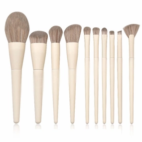 10 Wooden Handle Makeup Brush Set, Large Powder Base, Eye Shadow, Blush, High Gloss Makeup Brush(1,D)