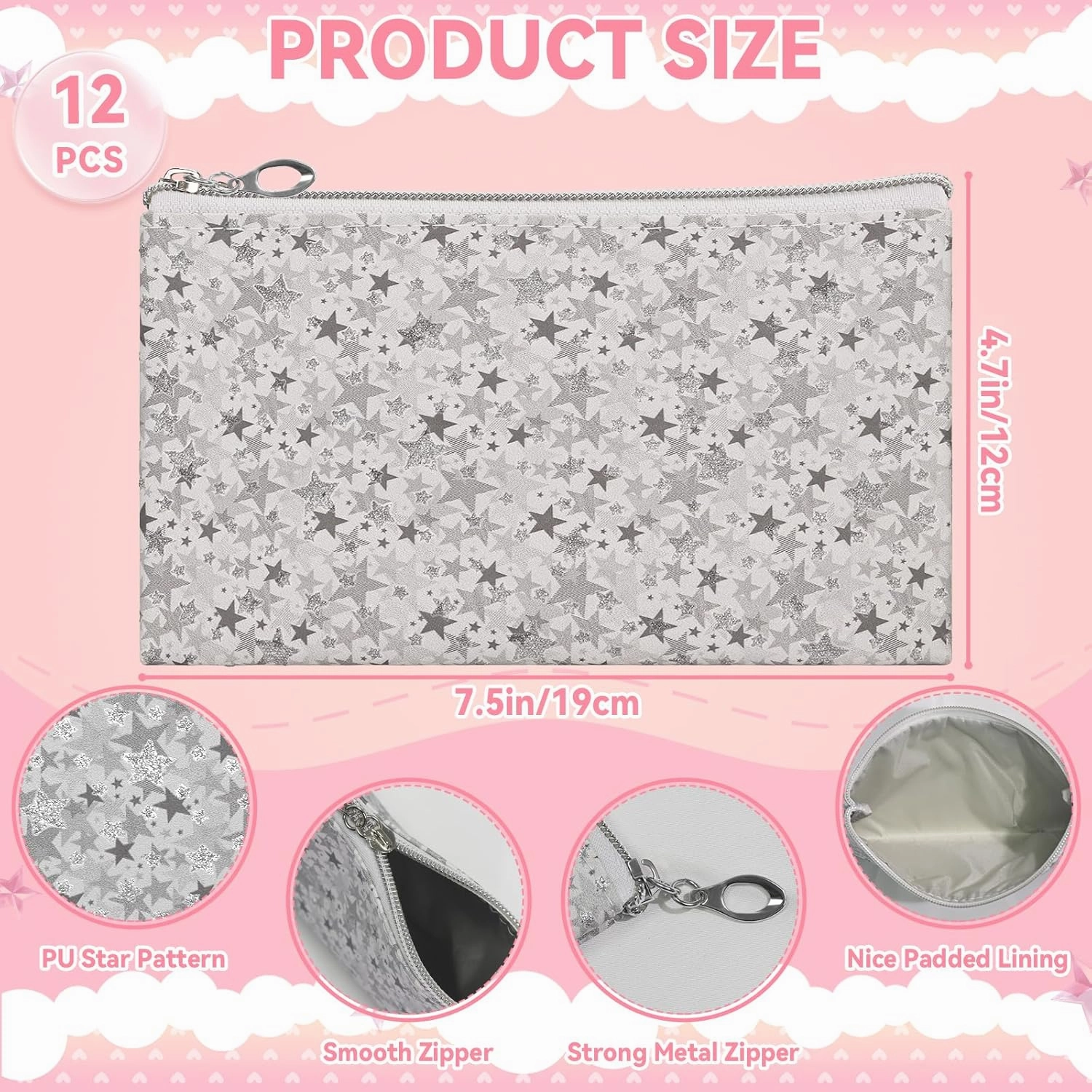 12 Pieces Cosmetic Bag for Women, Makeup Bags with Zipper Waterproof Travel Toiletry Pouch, Cosmetic Packing Accessory Organizer (Grey)