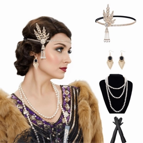 1920s 1930s Finger Wave Wig Women Brown Vintage Flapper Wig Great Gatsby Accessories Set, Flapper Costume Accessories Roaring 20s Accessories for Women Flapper Headpiece