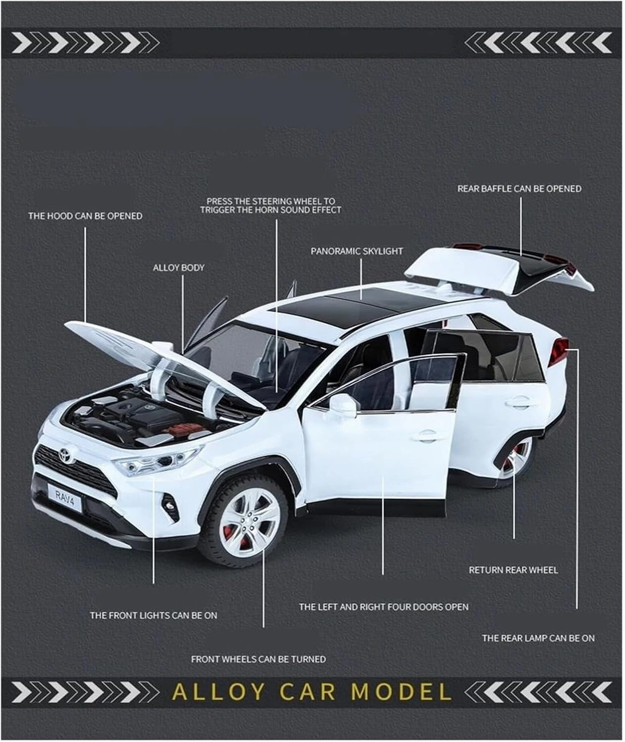 1 24 for Toyota RAV4 SUV Alloy Car Model Diecast Metal Toy Vehicles Sound and Light Car Model Enthusiasts Gift Simulation Vehicle Playset(Red)