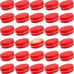 1 oz / 30ml Screw Top Aluminum Tin Jar with Screw Lid and Blank Labels (Red - Pack of 32)