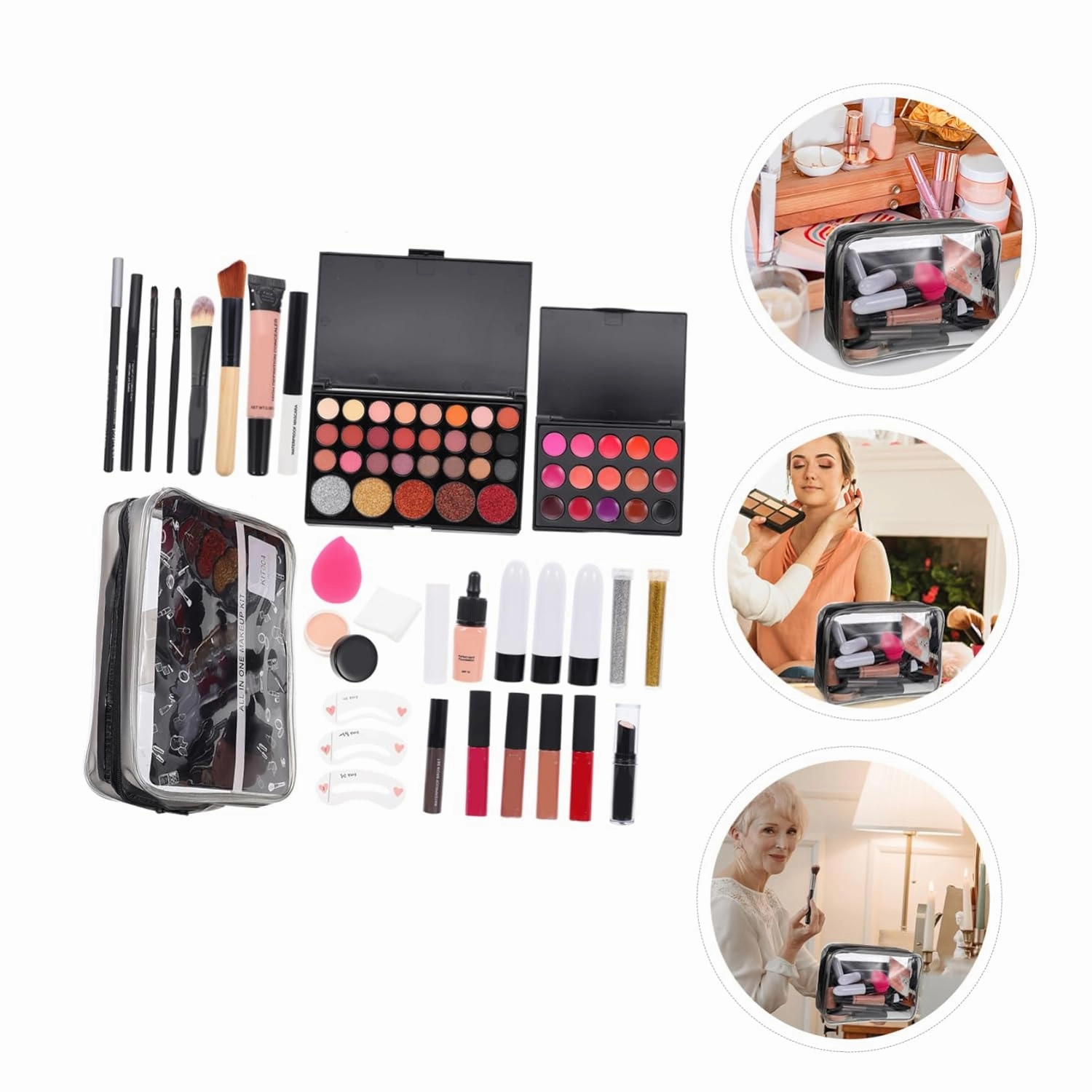 1set One Makeup Kit for Women Complete Cosmetic with Brushes Eyeshadow Palette Lip Gloss Blush Foundation and More Beginners