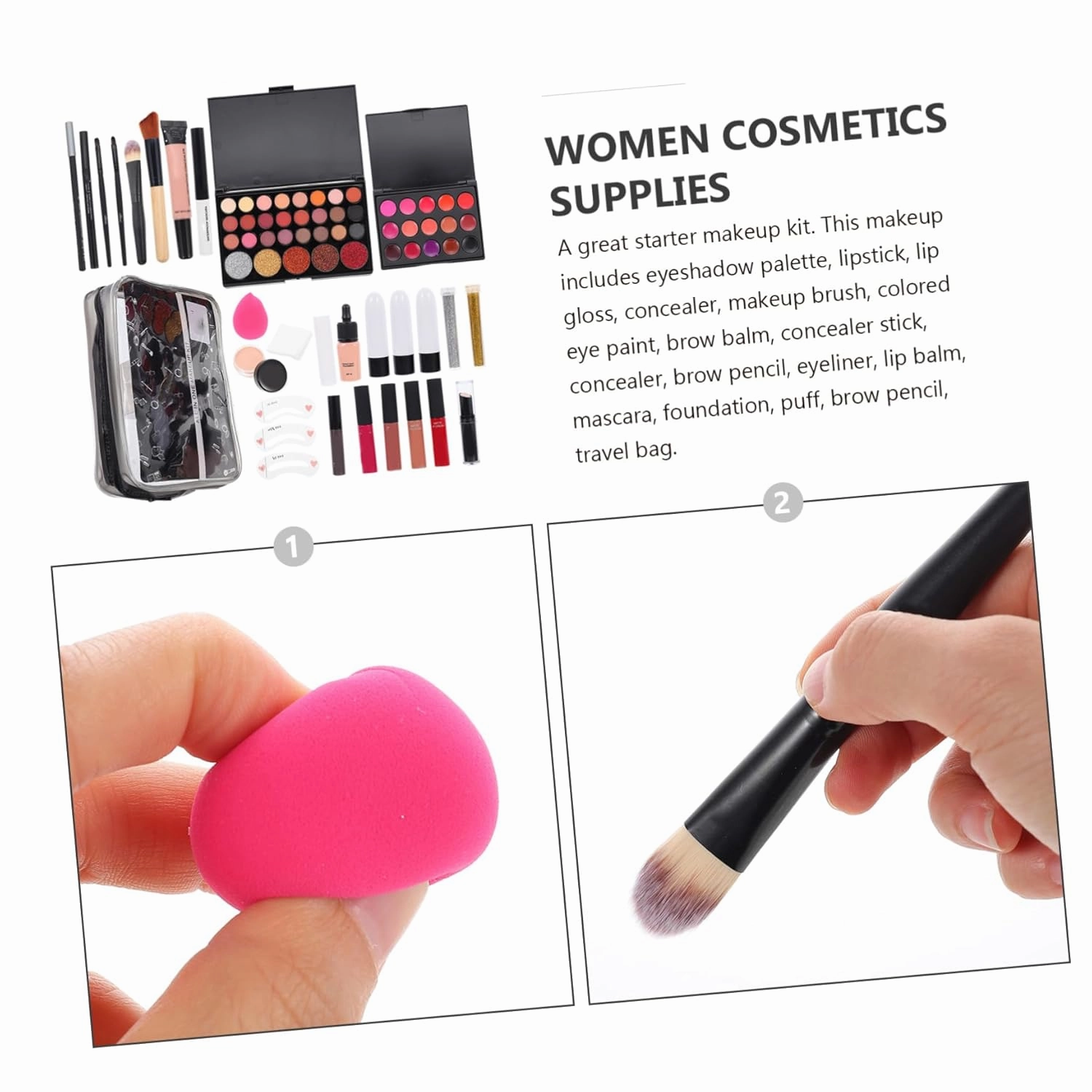 1set One Makeup Kit for Women Complete Cosmetic with Brushes Eyeshadow Palette Lip Gloss Blush Foundation and More Beginners