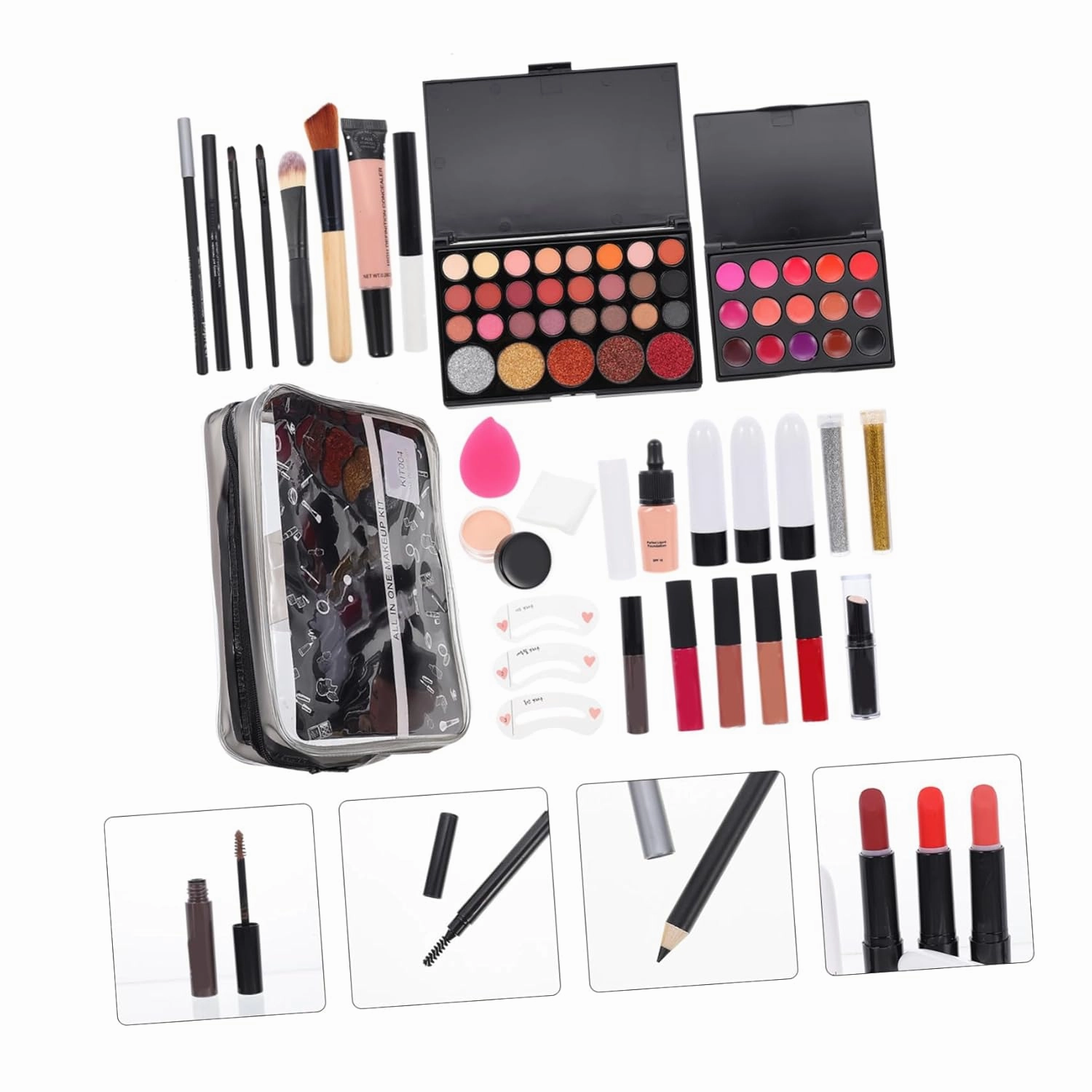 1set One Makeup Kit for Women Complete Cosmetic with Brushes Eyeshadow Palette Lip Gloss Blush Foundation and More Beginners