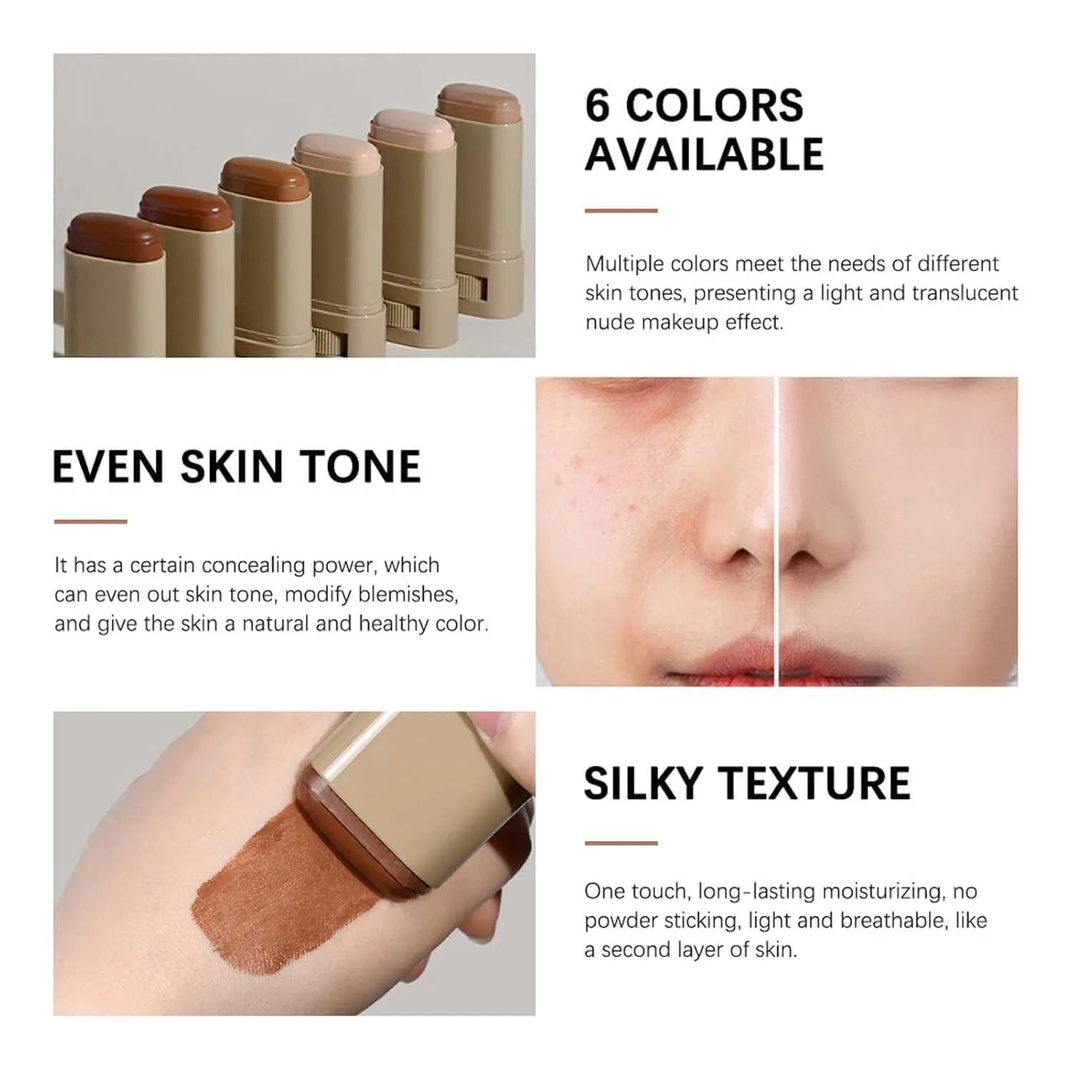 2 Pcs Foundation Stick Beauty Balm Serum Boosted Skin Tint, 2025 New Makeup Tint, Portabl Moisturizing Essence Contour Stick Foundation Beauty Balm (#02)