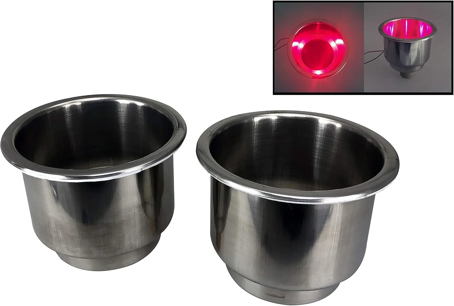 2 PCS Marine Boat Stainless Steel 304 LED RED CAN Drink Holder RV Camper