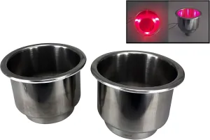 2 PCS Marine Boat Stainless Steel 304 LED RED CAN Drink Holder RV Camper