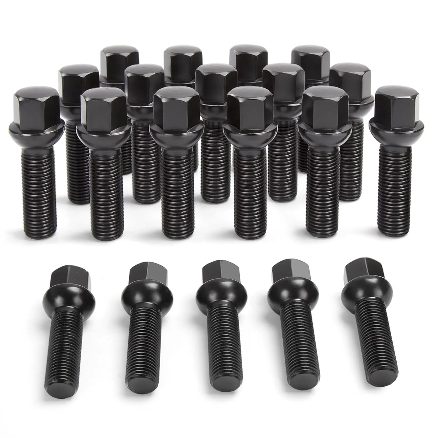 20PCS 14x1.5 Extended Lug Bolts with 45mm Shank Length Ball Seat, Aftermarket Black Wheel Lug Bolts for Spacers, Compatible A3 A4 A6 A8 S4 S6 S8 TT Jetta Allroad Volkswagen Quattro Golf Tiguan Passat