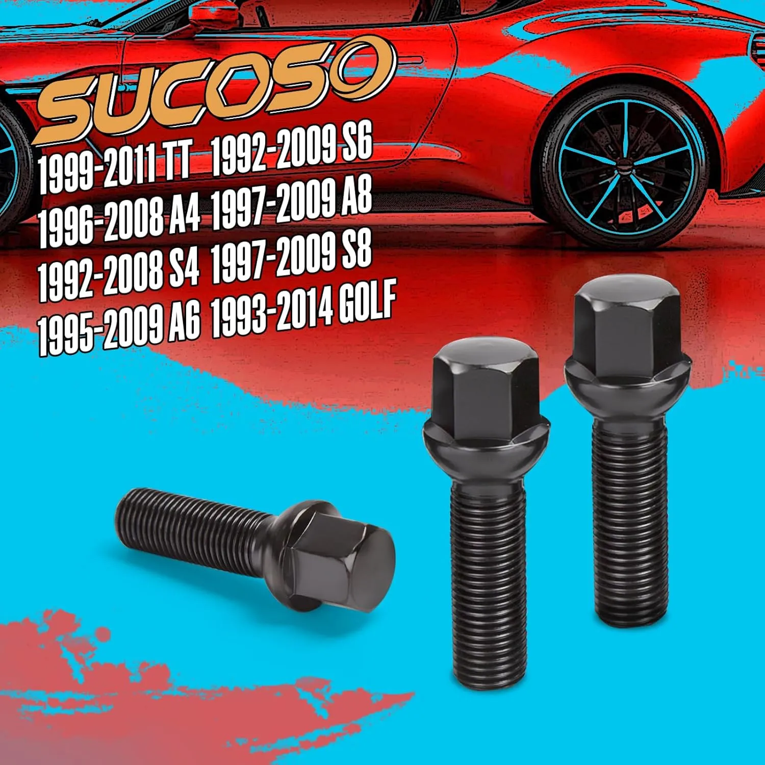 20PCS 14x1.5 Extended Lug Bolts with 45mm Shank Length Ball Seat, Aftermarket Black Wheel Lug Bolts for Spacers, Compatible A3 A4 A6 A8 S4 S6 S8 TT Jetta Allroad Volkswagen Quattro Golf Tiguan Passat
