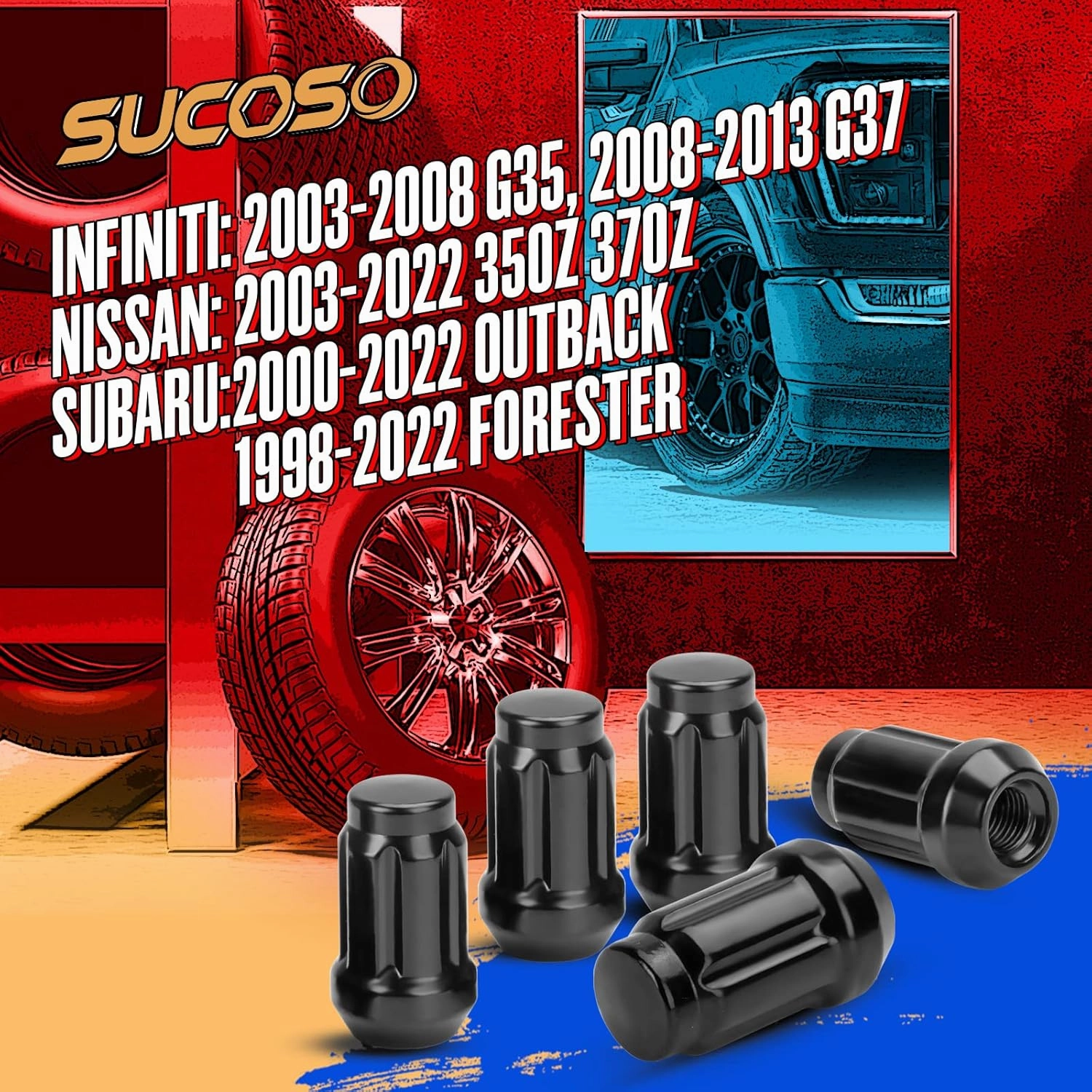 20PCS M12x1.25 Spline Lug Nuts, Black 6 Spline Aftermarket Lug Nuts for Infiniti G35 G37 Nissan 350Z 370Z Subaru Impreza Outback Forester Tuner Wheels One Socket Key,Closed End Bulge Acorn Lug Nut