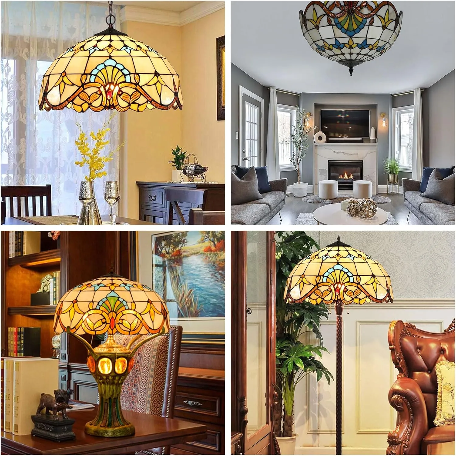 20" Lamp Shade Replacement Only Tiffany Stained Glass Christmas Home Decor Rose Dragonfly Grape Peach Baroque Design Lampshades Orange Red Colourful Flower Light Cover for Table Lamp,Baroque