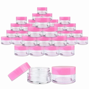 2400 Jars - Beauticom Better Graded 5 Grams/5 mL BPA Free Thick Clear Acrylic 100% No Leak Plastic Jars empty Container Pink Lid for Cosmetic, Lip Balm, Beads, Creams, Lotion, Liquids, Sample, Travel