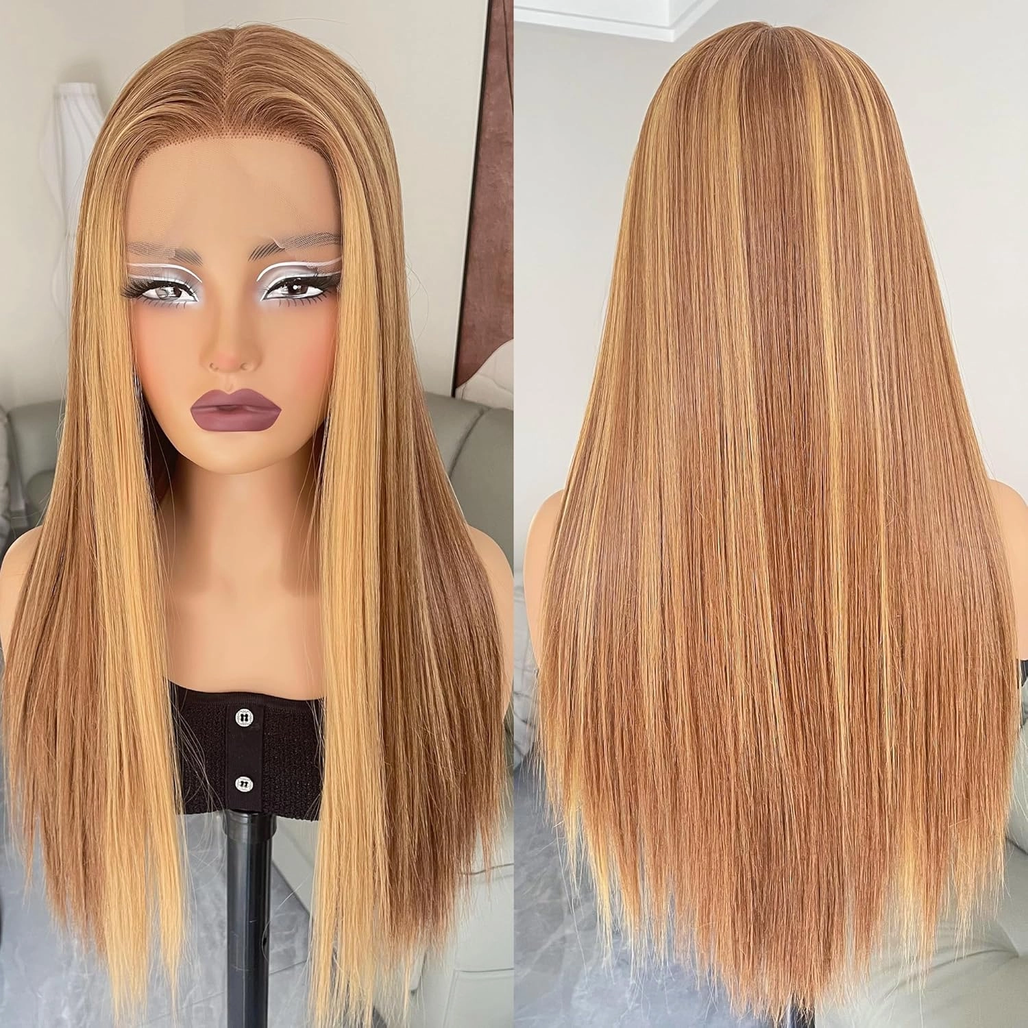 26 Inch Honey Blonde HD Lace Front Wig Pre Pulcked Ready to Wear Glueless 13x5x1 Highlight Synthetic Lace Front Wig for Women