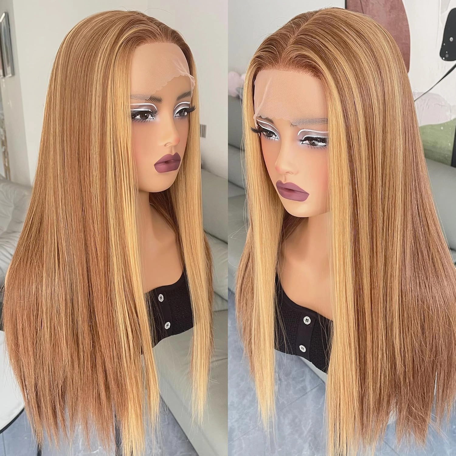 26 Inch Honey Blonde HD Lace Front Wig Pre Pulcked Ready to Wear Glueless 13x5x1 Highlight Synthetic Lace Front Wig for Women