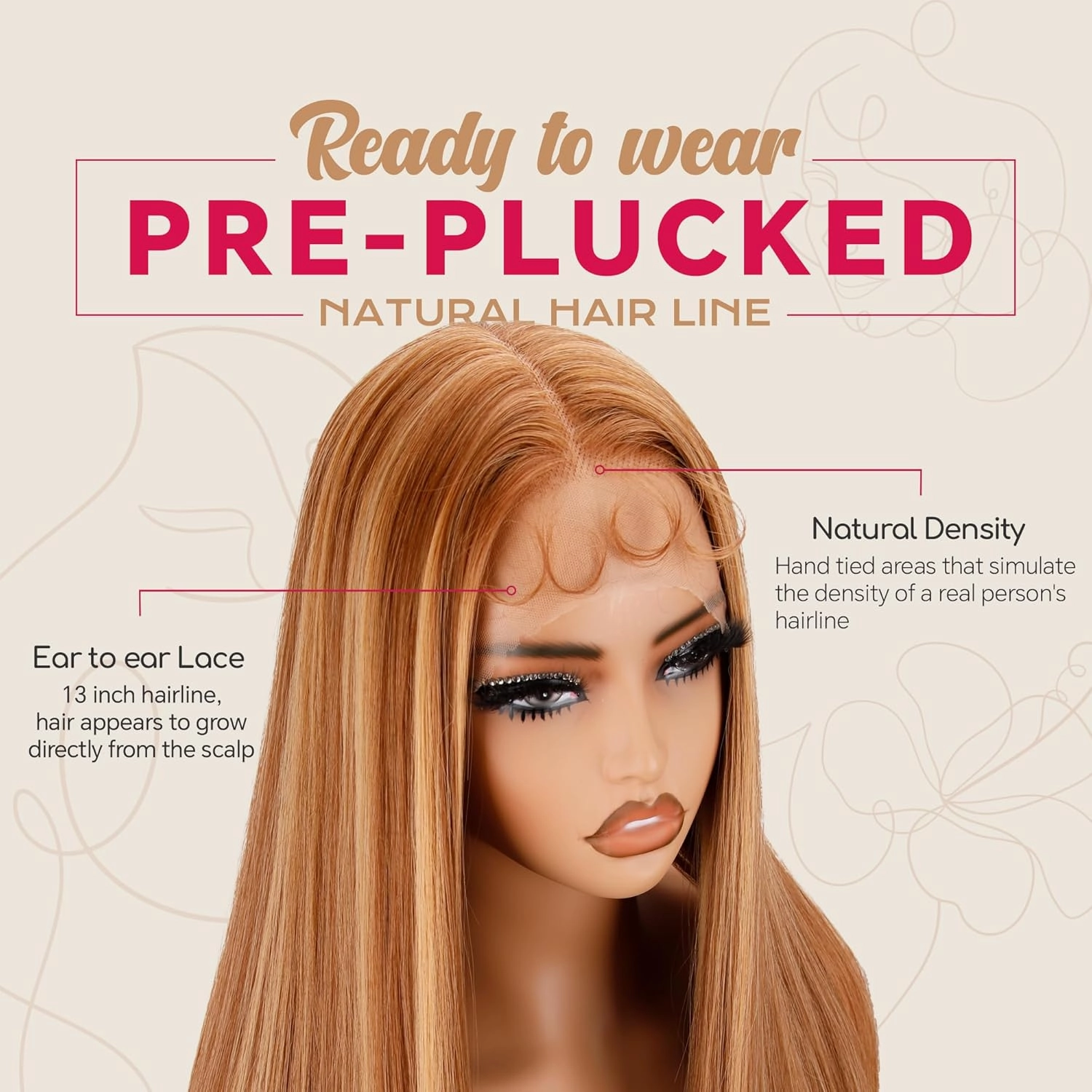 26 Inch Honey Blonde HD Lace Front Wig Pre Pulcked Ready to Wear Glueless 13x5x1 Highlight Synthetic Lace Front Wig for Women