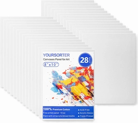 28 Pack 8x10 Inch Canvas Boards for Painting, Kids Art Novices Blank Painting Canvases, Gesso Primed Acid-Free 100% Cotton Canvas Panels for Acrylic Oil Watercolor Tempera Paint