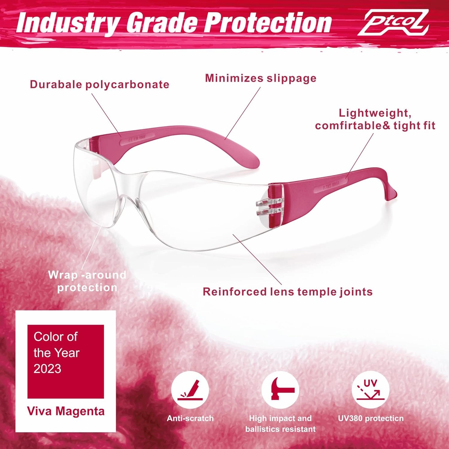 28 Pack Safety Glasses Viva Magenta (Bulk Pack of 24 4) Unisex Clear Anti-Scratch Protective Goggles Impact Resistant Lens Eyewear with ANSI Z87.1 Certified for Construction, Shooting and Laboratory