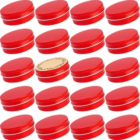 2 oz / 60ml Screw Top Aluminum Tin Jar with Screw Lid and Blank Labels - Pack of 23 (Red)