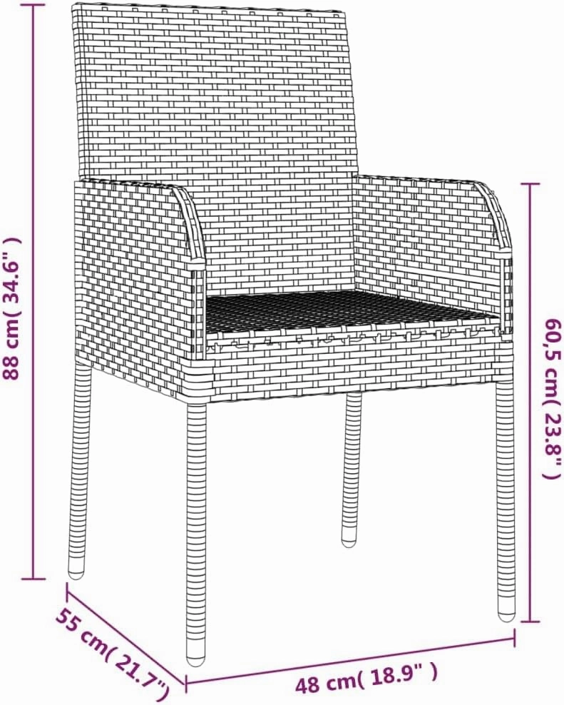 2-Piece Black Poly Rattan Outdoor Patio Chairs with Cream Cushions, Weather-Resistant PE Woven Lounge Chairs for Garden Poolside Deck Backyard Porch