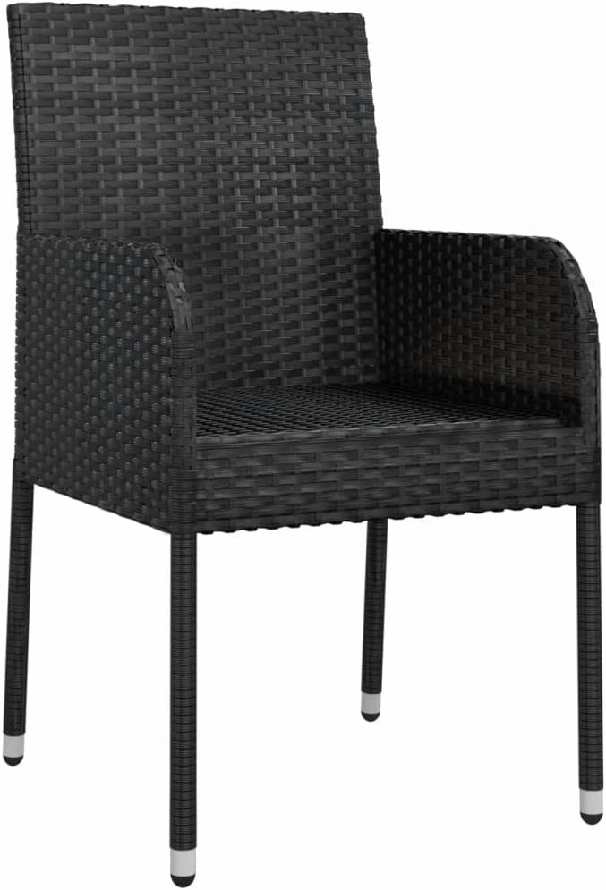 2-Piece Black Poly Rattan Outdoor Patio Chairs with Cream Cushions, Weather-Resistant PE Woven Lounge Chairs for Garden Poolside Deck Backyard Porch