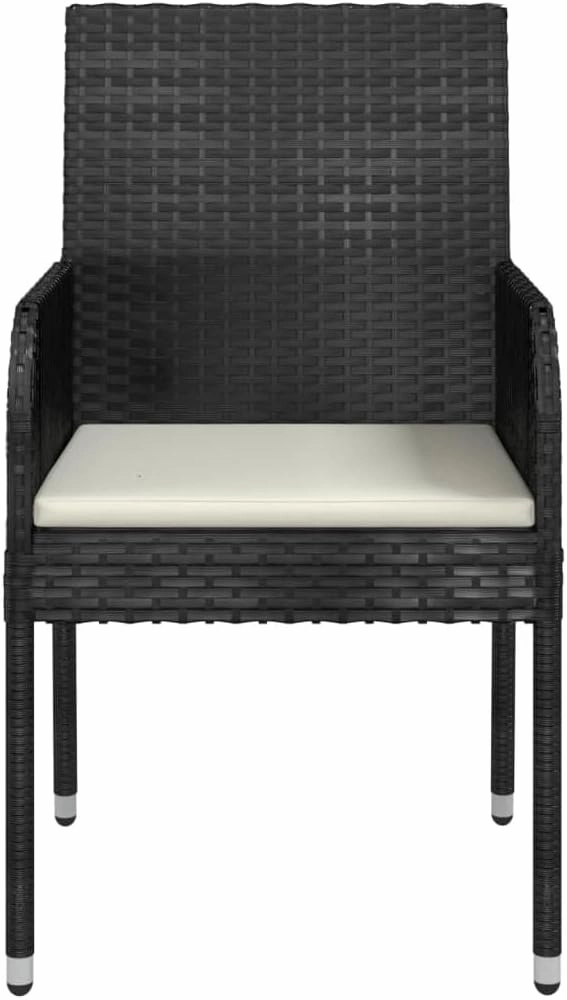 2-Piece Black Poly Rattan Outdoor Patio Chairs with Cream Cushions, Weather-Resistant PE Woven Lounge Chairs for Garden Poolside Deck Backyard Porch