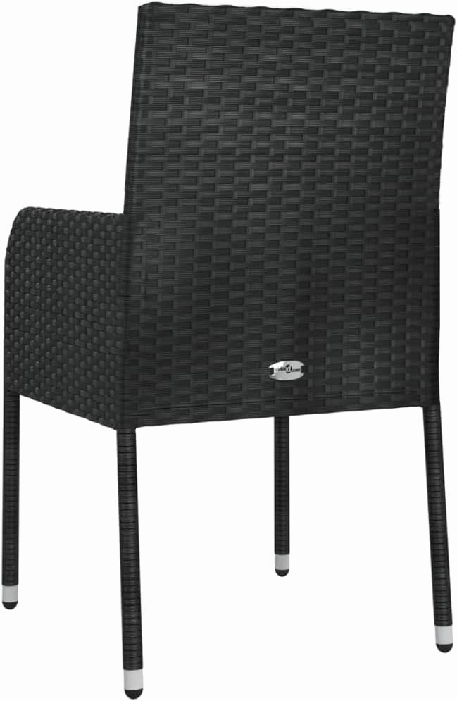 2-Piece Black Poly Rattan Outdoor Patio Chairs with Cream Cushions, Weather-Resistant PE Woven Lounge Chairs for Garden Poolside Deck Backyard Porch