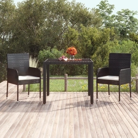 2-Piece Black Poly Rattan Outdoor Patio Chairs with Cream Cushions, Weather-Resistant PE Woven Lounge Chairs for Garden Poolside Deck Backyard Porch