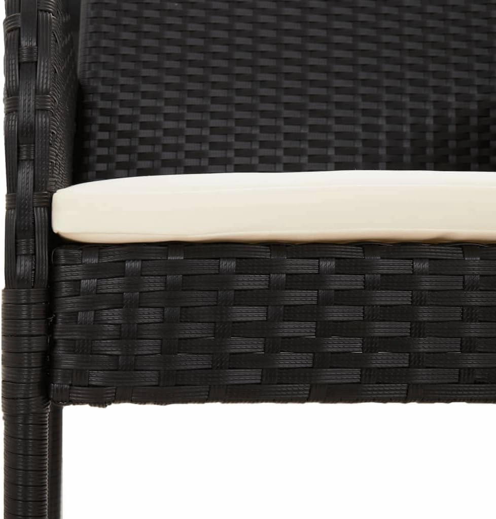 2-Piece Black Poly Rattan Outdoor Patio Chairs with Cream Cushions, Weather-Resistant PE Woven Lounge Chairs for Garden Poolside Deck Backyard Porch