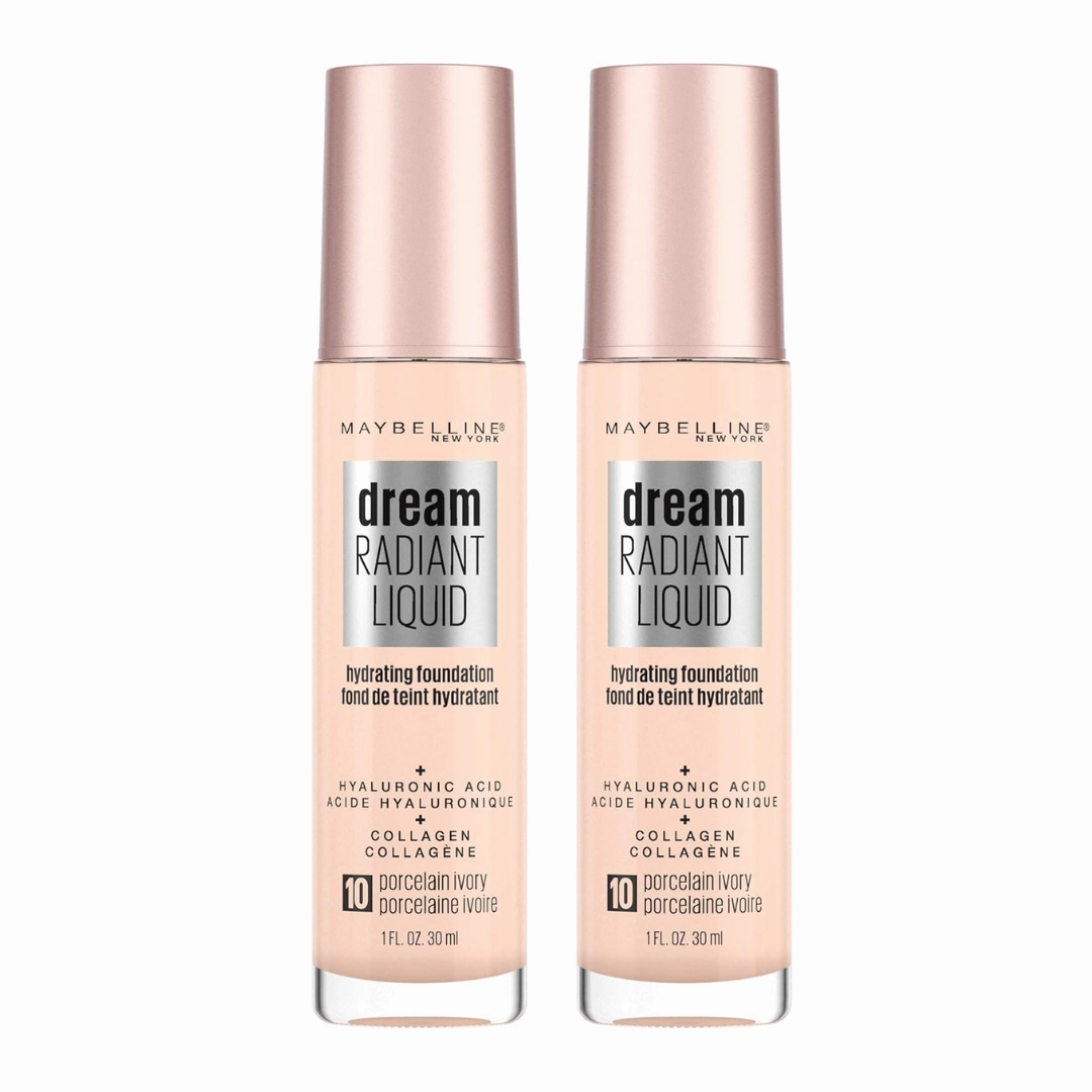 2x Maybelline Dream Radiant Liquid Foundation 30ml 10 Porcelain Ivory