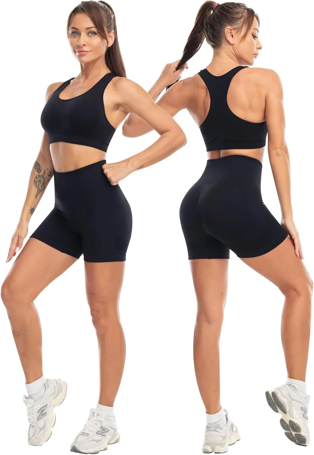 3 Piece Workout Sets for Women Butt Lifting Leggings with High Impact Sports Bra Gym Shorts