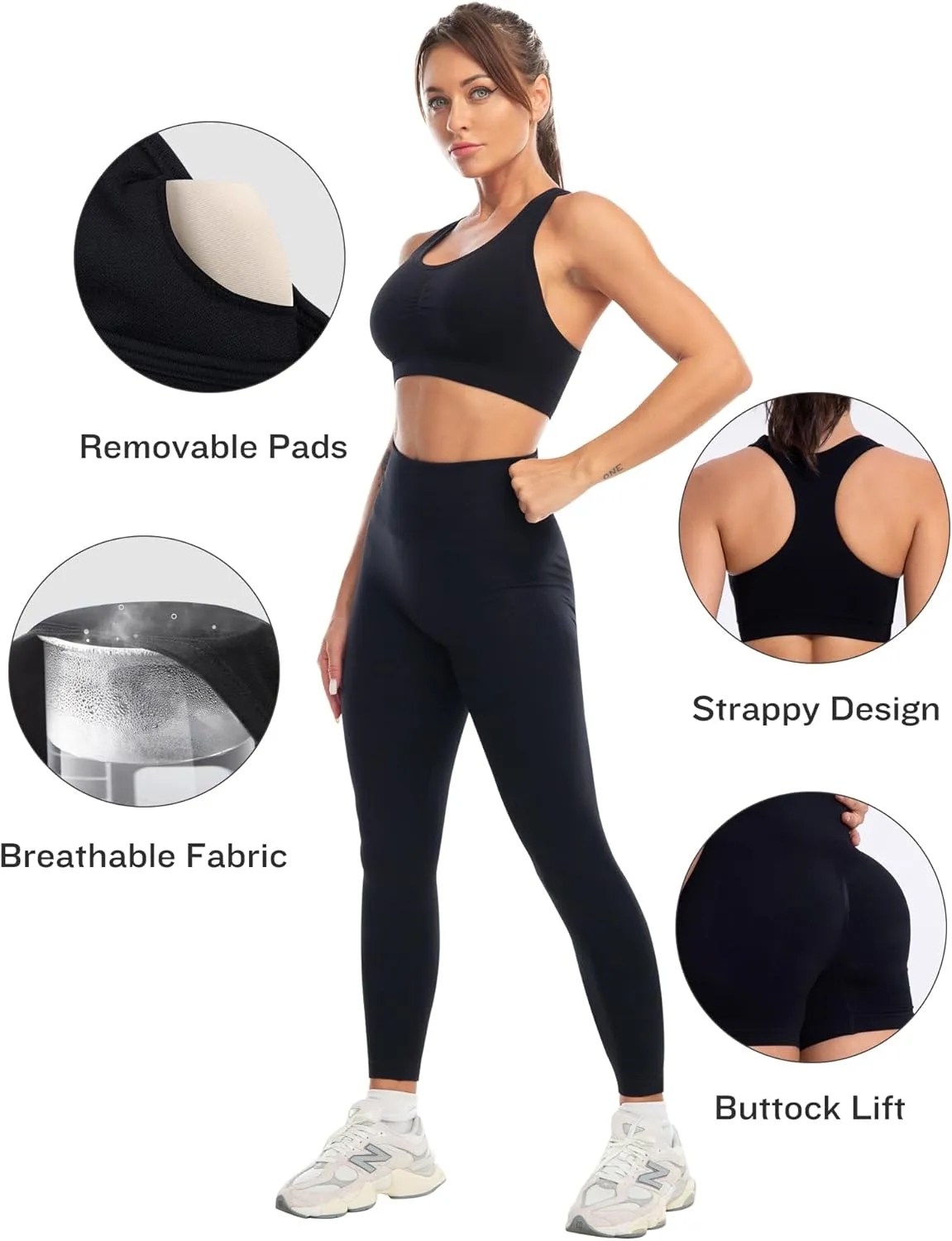3 Piece Workout Sets for Women Butt Lifting Leggings with High Impact Sports Bra Gym Shorts