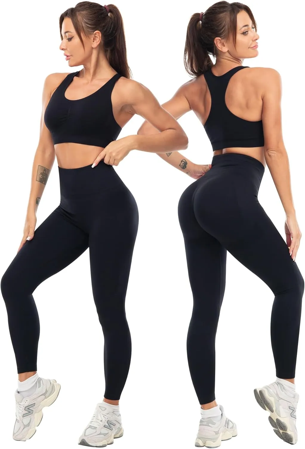3 Piece Workout Sets for Women Butt Lifting Leggings with High Impact Sports Bra Gym Shorts
