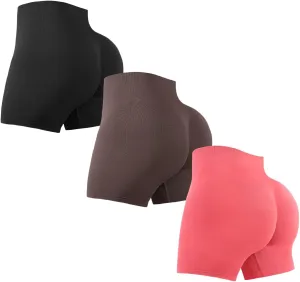 3 Piece Workout Shorts Womens Seamless High Waisted Scrunch Butt Athletic Gym Yoga Biker Shorts
