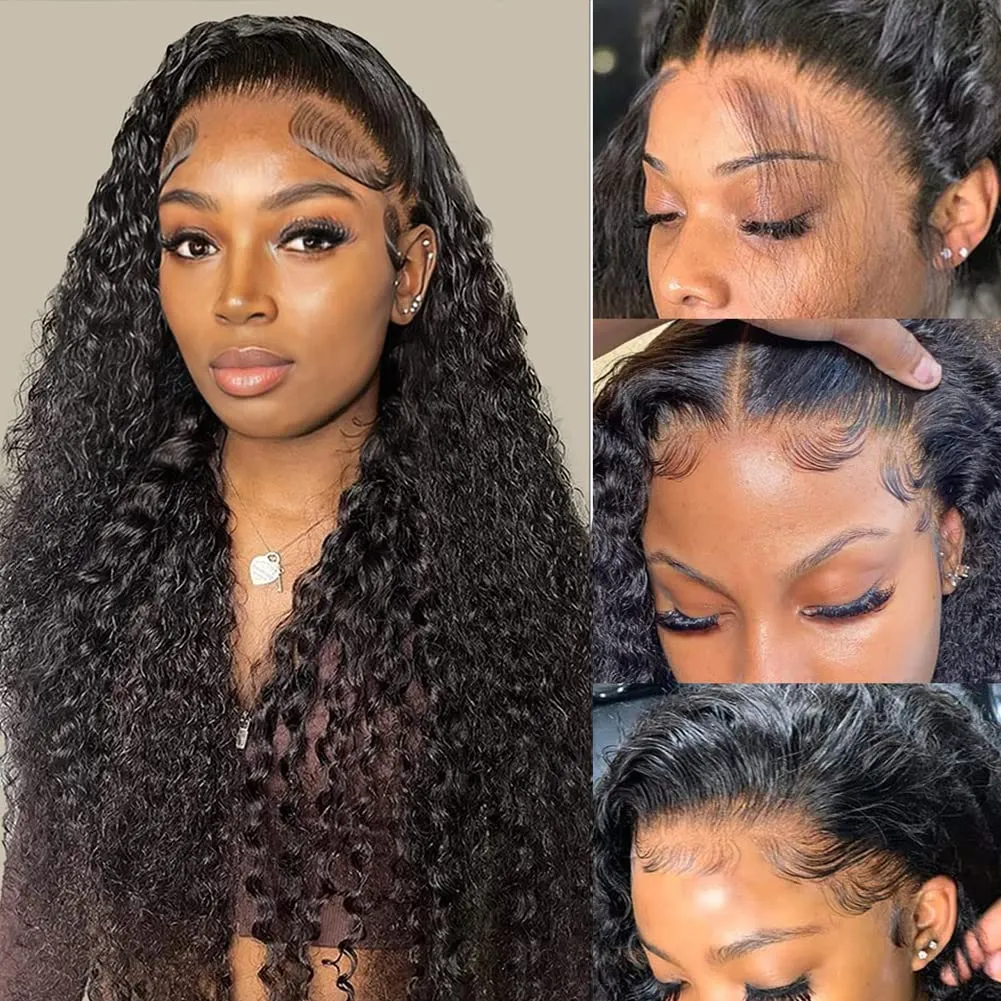 30 Inch Deep Wave Lace Front Wigs Human Hair 180% Density 13x4 HD Transparent Lace Frontal Wigs for Women Glueless Wigs Pre Plucked/Cut with Baby Hair (30inch,Natural Black)