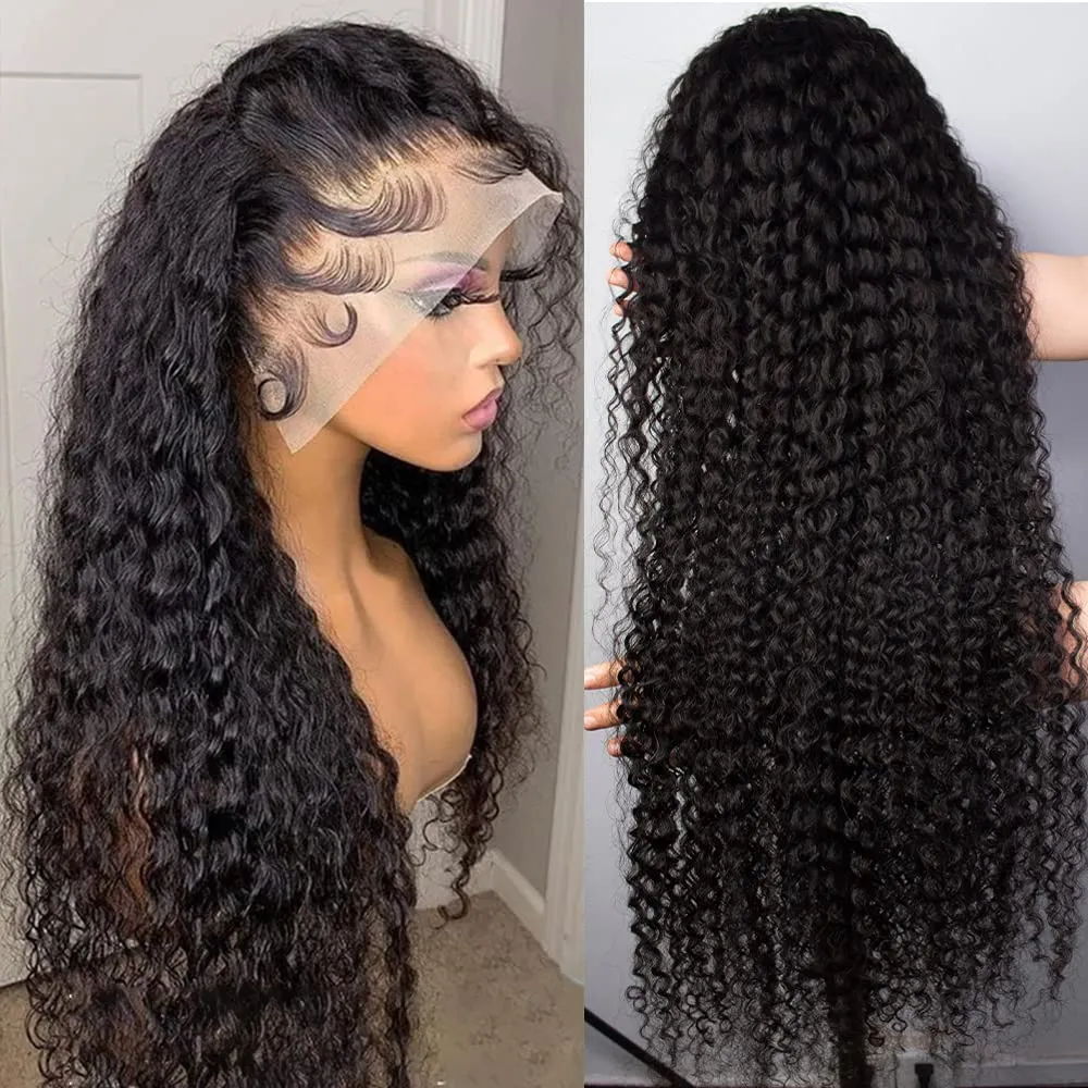 30 Inch Deep Wave Lace Front Wigs Human Hair 180% Density 13x4 HD Transparent Lace Frontal Wigs for Women Glueless Wigs Pre Plucked/Cut with Baby Hair (30inch,Natural Black)