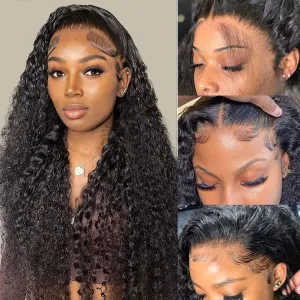 30 Inch Deep Wave Lace Front Wigs Human Hair 180% Density 13x4 HD Transparent Lace Frontal Wigs for Women Glueless Wigs Pre Plucked/Cut with Baby Hair (30inch,Natural Black)