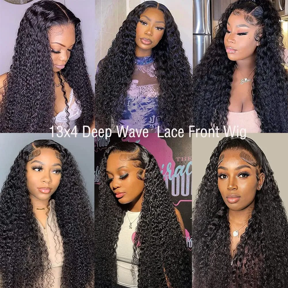 30 Inch Deep Wave Lace Front Wigs Human Hair 180% Density 13x4 HD Transparent Lace Frontal Wigs for Women Glueless Wigs Pre Plucked/Cut with Baby Hair (30inch,Natural Black)