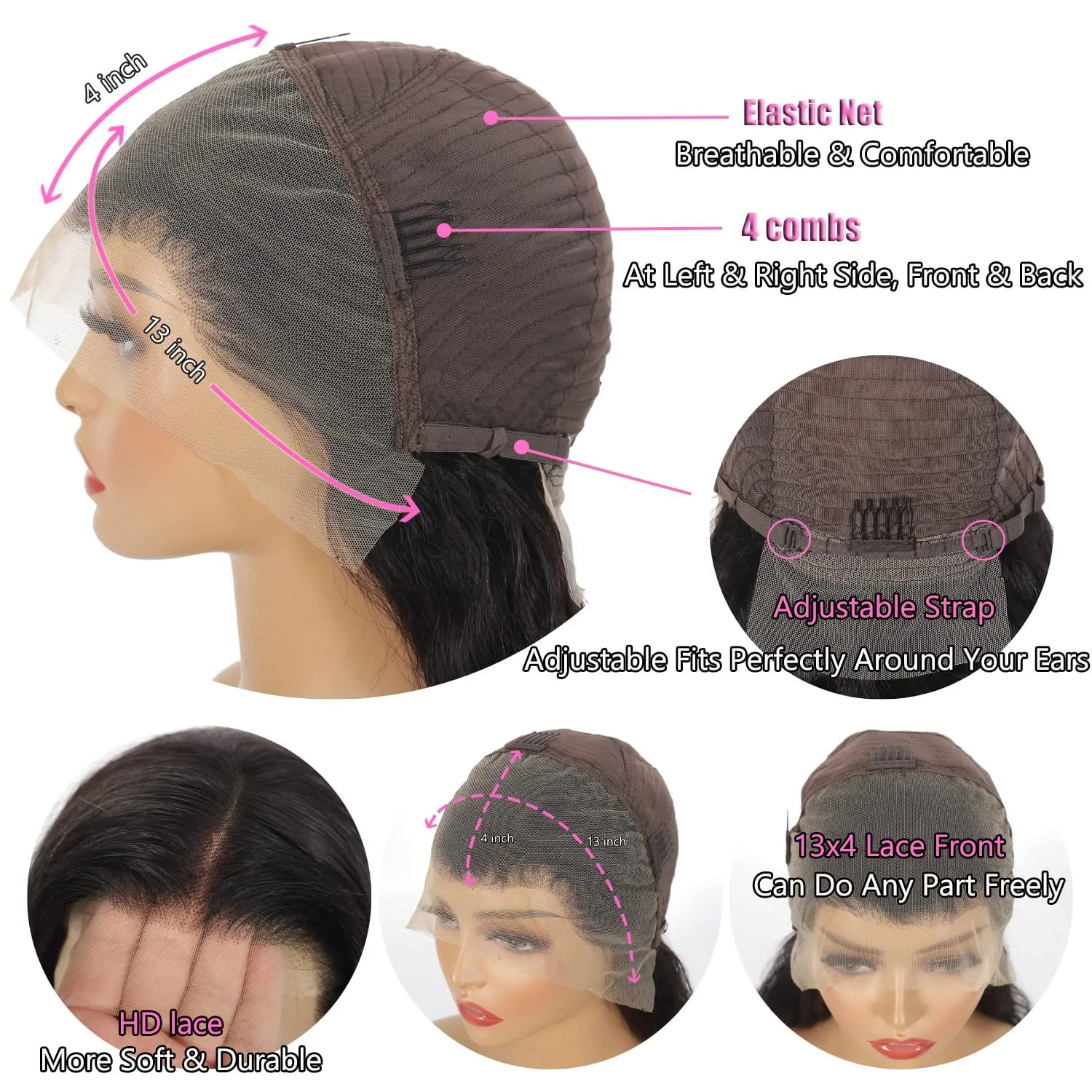 30 Inch Deep Wave Lace Front Wigs Human Hair 180% Density 13x4 HD Transparent Lace Frontal Wigs for Women Glueless Wigs Pre Plucked/Cut with Baby Hair (30inch,Natural Black)