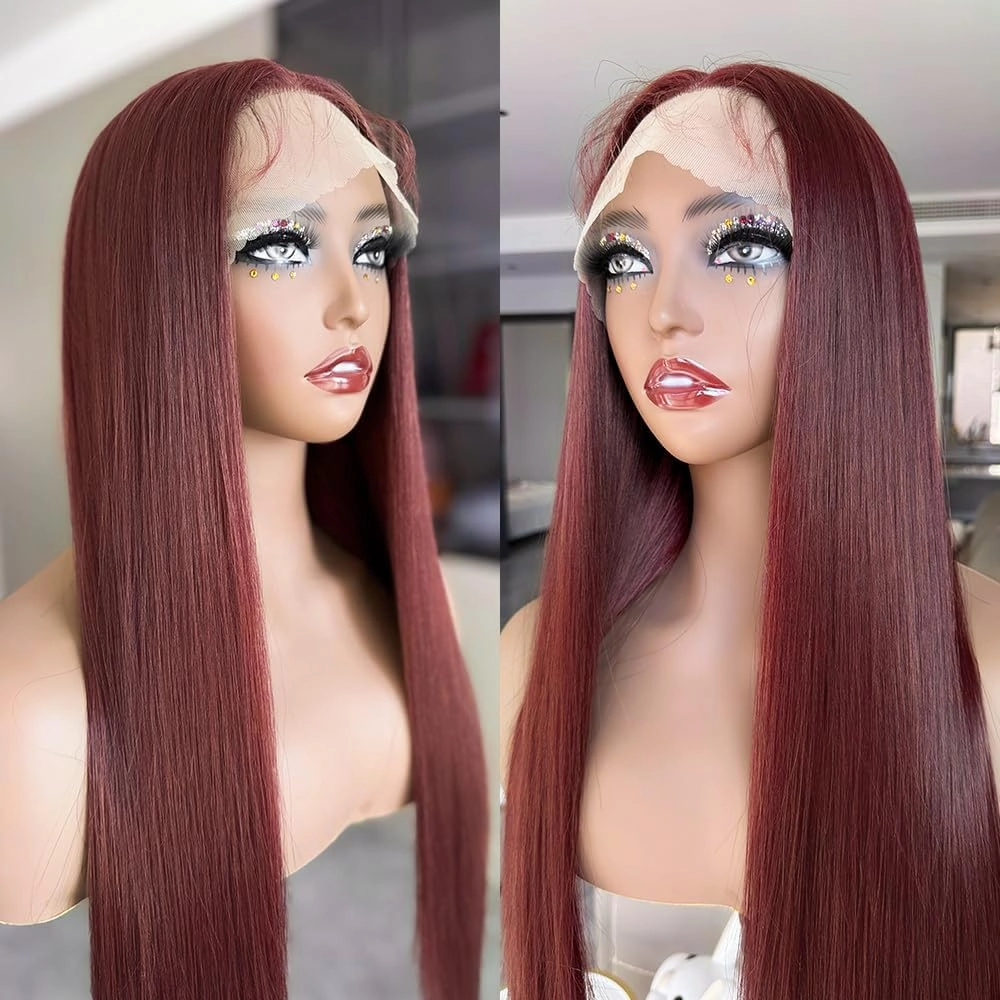 30 Inch Burgundy T-part Wig 13x5x1 Lace Front Wigs Silk No Human Hair Pre Plucked Ready to Wear Wine Red BUG Daily Wig For Black Women