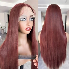 30 Inch Burgundy T-part Wig 13x5x1 Lace Front Wigs Silk No Human Hair Pre Plucked Ready to Wear Wine Red BUG Daily Wig For Black Women