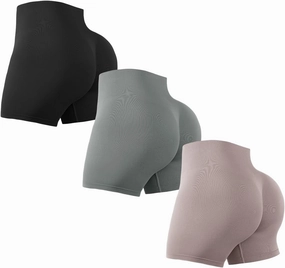 3 Piece Workout Shorts Womens Seamless High Waisted Scrunch Butt Athletic Gym Yoga Biker Shorts