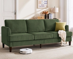 3 Seater Sofa Couch with Deep Seats, 89" Mid Century Modern Upholstered Sofa, Comfy Corduroy Sofas with Armrests, Couches for Living Room, Bedroom, Apartment and Office (Green)