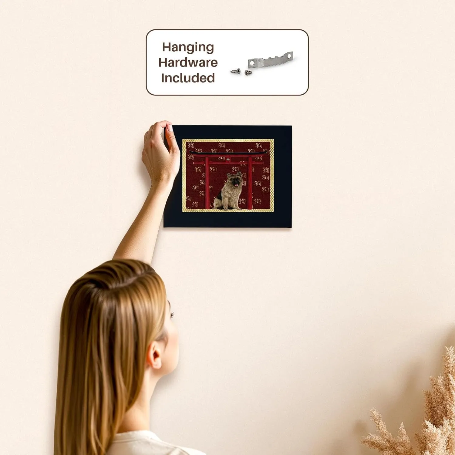 3dRose, German Shepard, Red Asian Arch, Scattered Sign of the Dog Design, Gold, Museum Grade Canvas Wrap 10x8